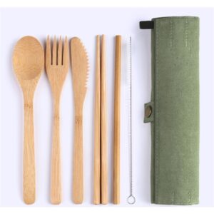 Bamboo Cutlery Set with Travel Pouch - 6 pieces